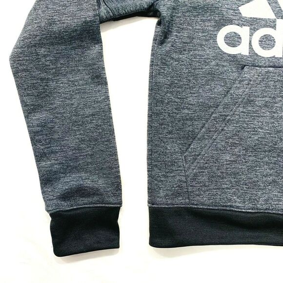 Adidas Hoodie Sweatshirt Spell Out 3 Stripe Fleece Lined Gray Black XS NWOT - Picture 3 of 12